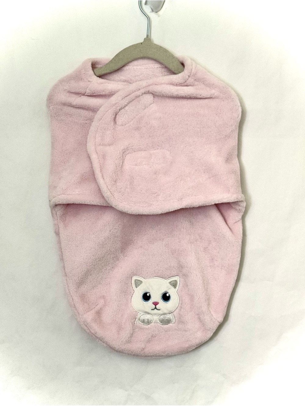 Pink Baby Swaddle Bag with a Kitty Appliqué